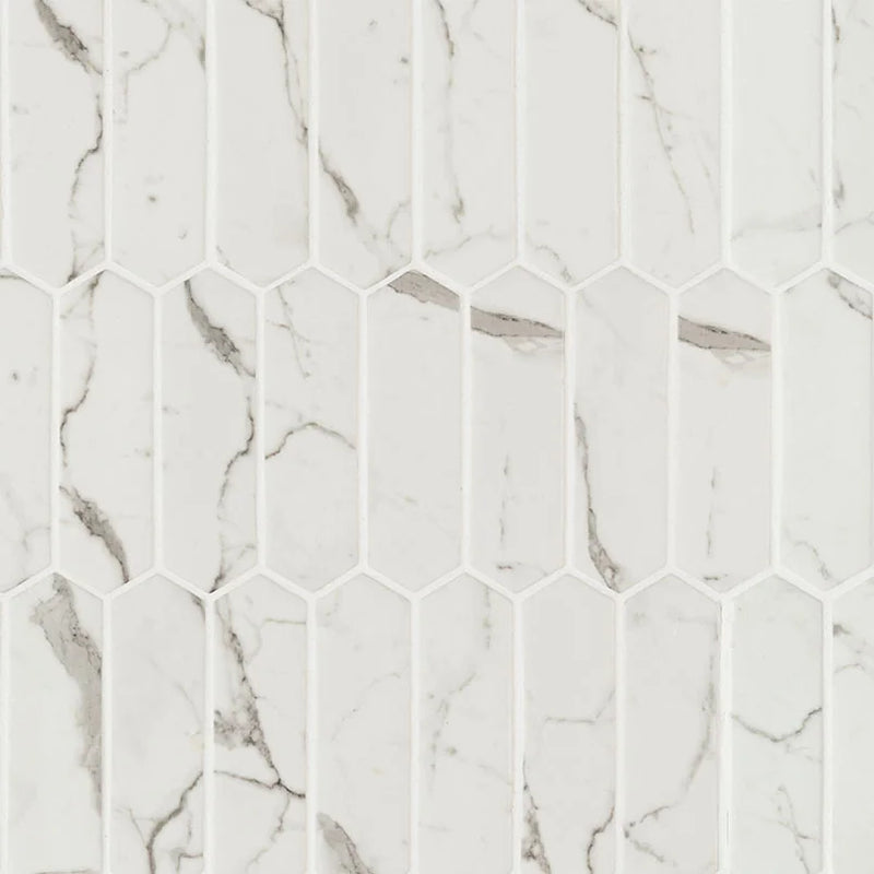 Statuario Celano Picket 0.24 Inch Recycles Glass Mosaic Tile