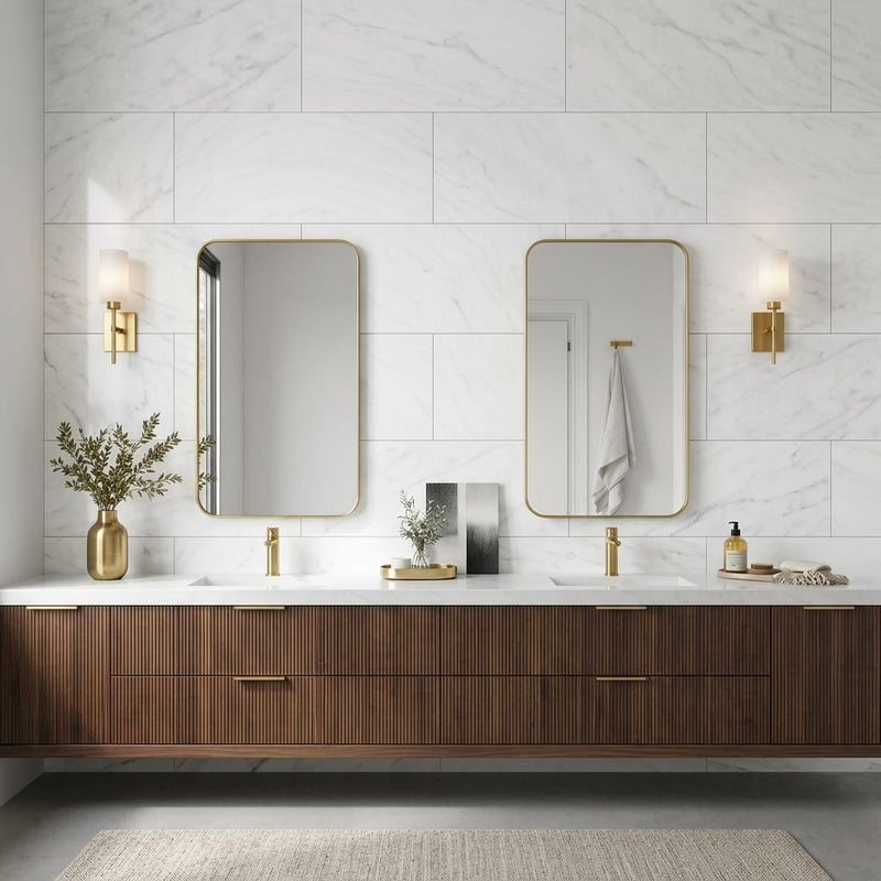 Statuary White (Italian) Marble 18x36 Honed Tile — Bathroom vanity wall