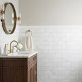 Statuary White (Italian) Marble 3x6 Honed Tile — Powder Room wainscot