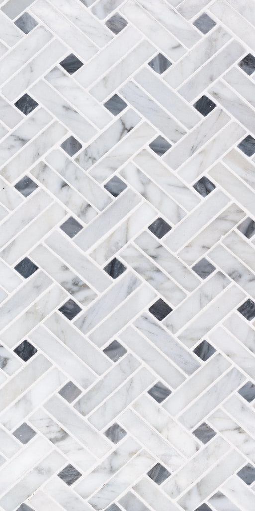 STO-RE Stanza w/Grey Dot Carrara 5/8x2 Polished Marble Mosaic