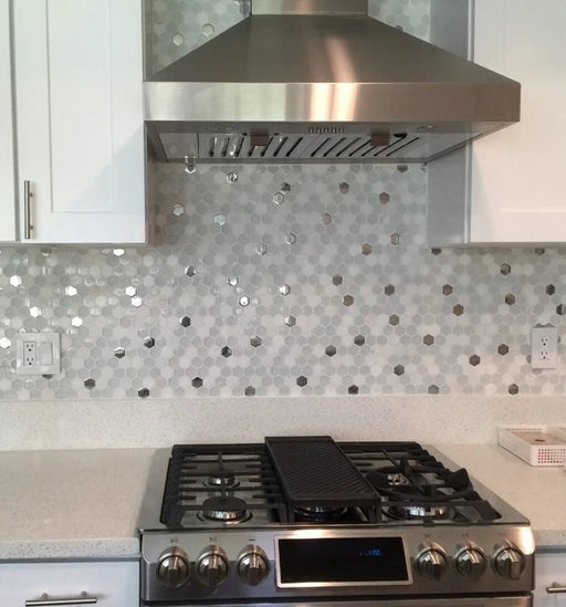 Stone Vine White Elongated Hexagon Stone Mosaic