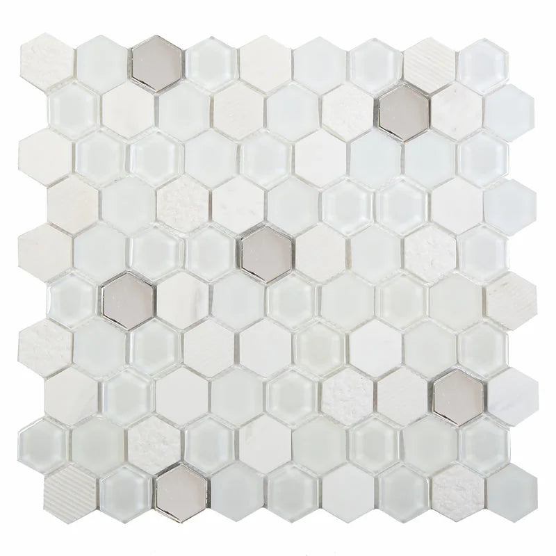 Stone Vine White Elongated Hexagon Stone Mosaic