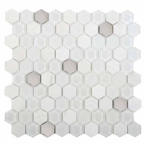 Stone Vine White Elongated Hexagon Stone Mosaic