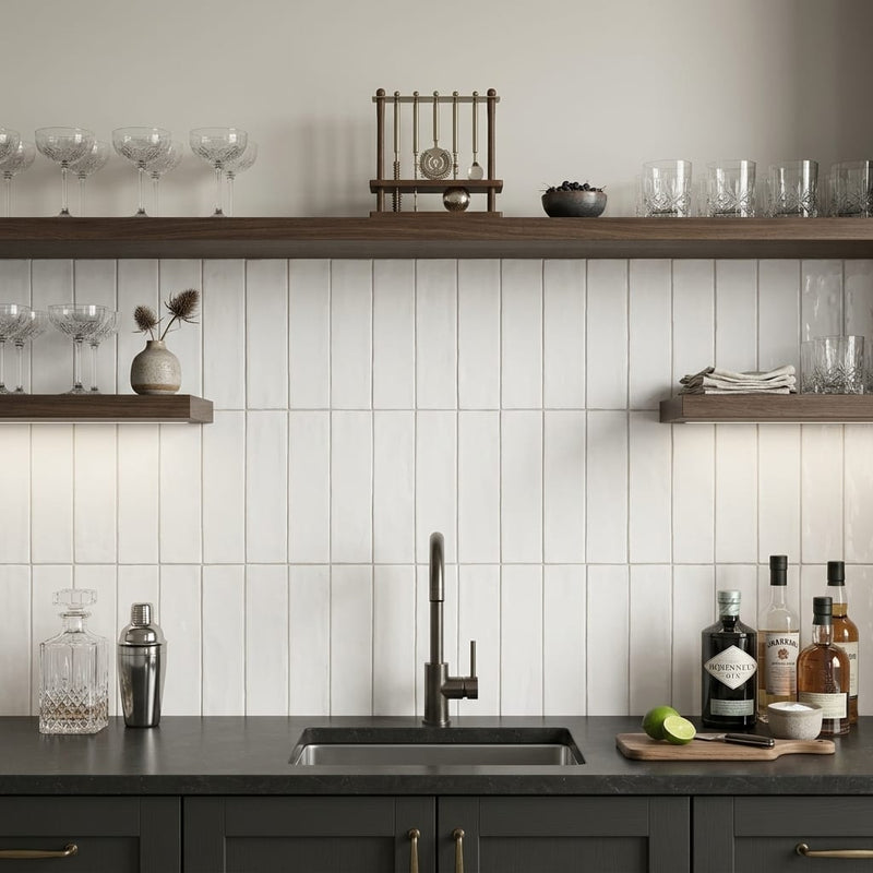 Tabarca Blanco 3x9.1 Matte Ceramic Tile 3x8 — Wet Bar backsplash