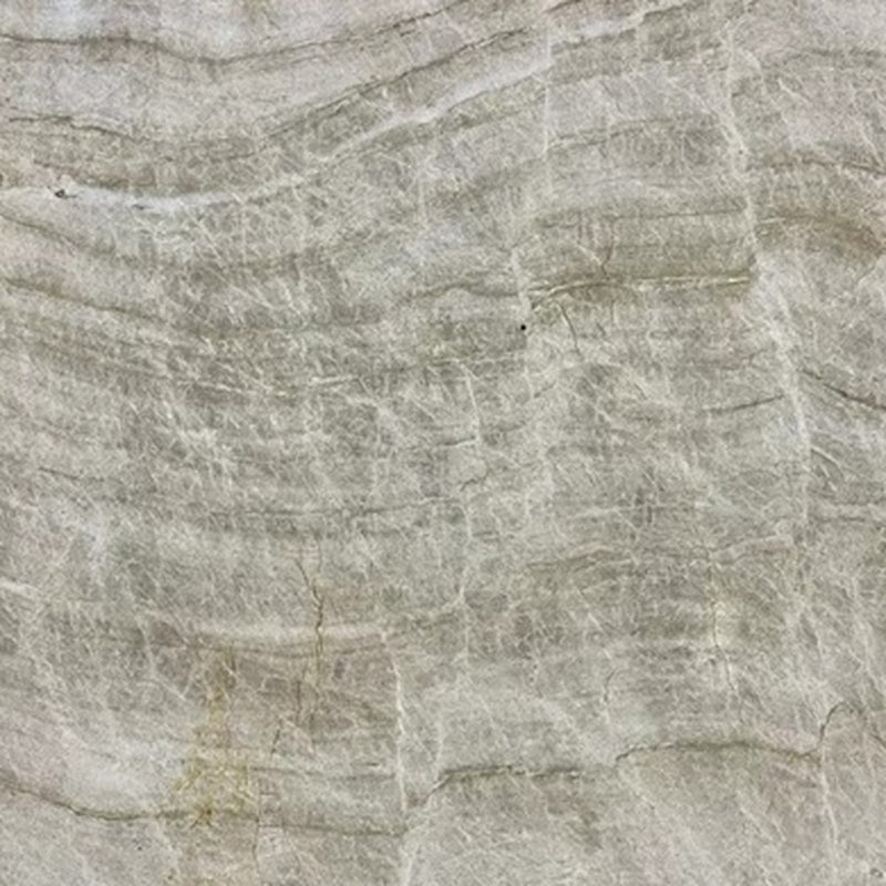 Close-up of Taj Mahal quartzite with soft beige-gray tones and layered natural veining.