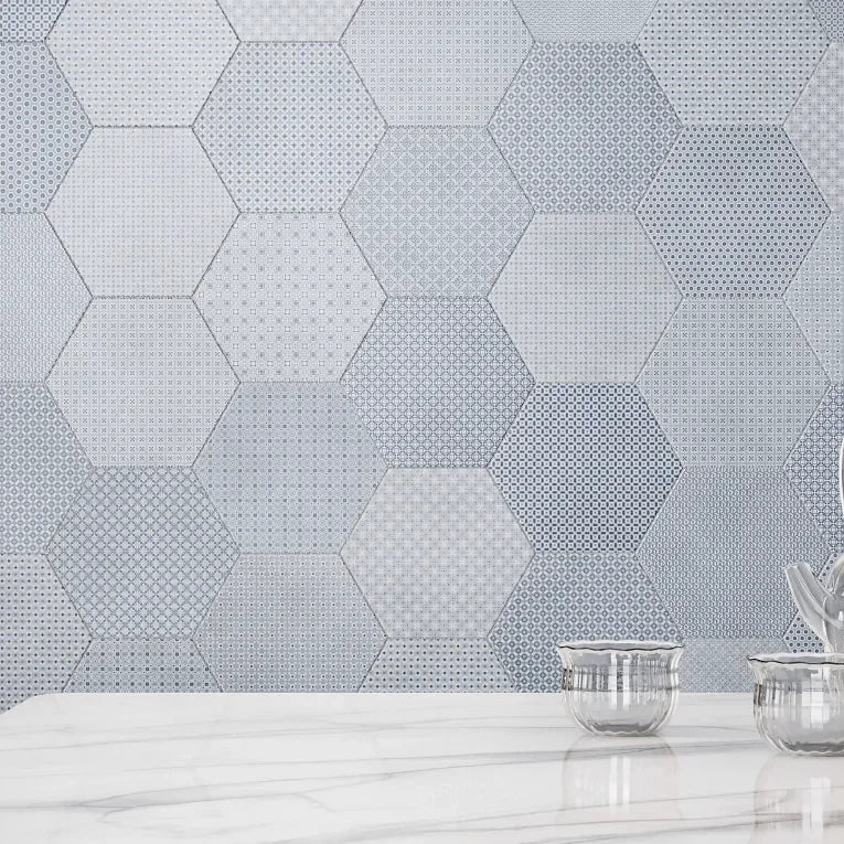 Tapestri Denim Blend 8.5in Hexagon Porcelain Mosaic