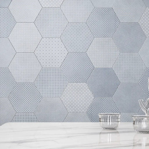 Tapestri Denim Blend 8.5in Hexagon Porcelain Mosaic