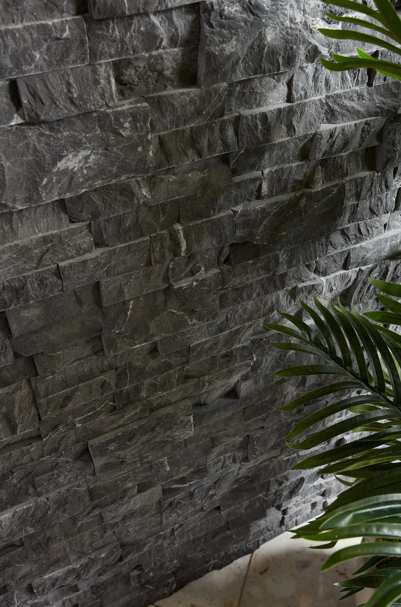 Silver/Secil 5-7/8x24 Mesh Split 3D Stack Quartzite Ledger Stone