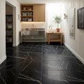 Taurus Black Marble Tile 12x12 Tumbled — Basement floor