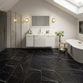 Taurus Black Marble Tile 12x12 Tumbled — Bathroom floor