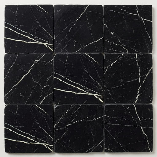 Taurus Black Marble Tile 12x12 Tumbled close-up