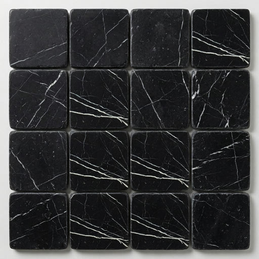 Taurus Black Marble Tile 6x6 Tumbled close-up