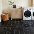 Taurus Black Marble Tile 6x6 Tumbled — Laundry Room floor