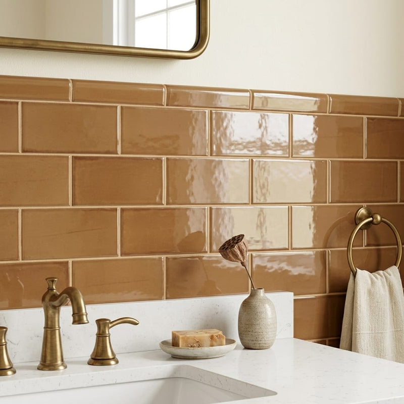 Tegel Terra Bg 3x6 Ceramic Wall Tile — Bathroom wainscot cap