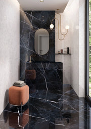 Tele Di Marmo Revolution Calacatta Black 24x48 Polished Porcelain Tile