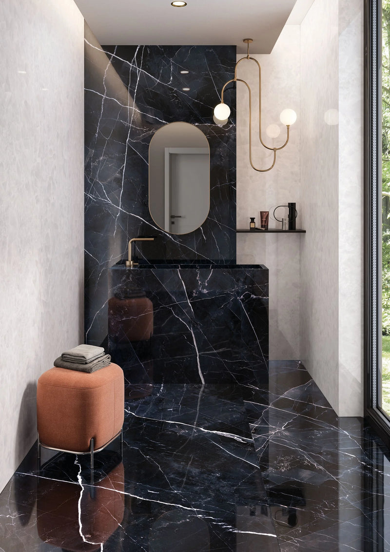 Tele Di Marmo Revolution Calacatta Black 24x48 Polished Porcelain Tile