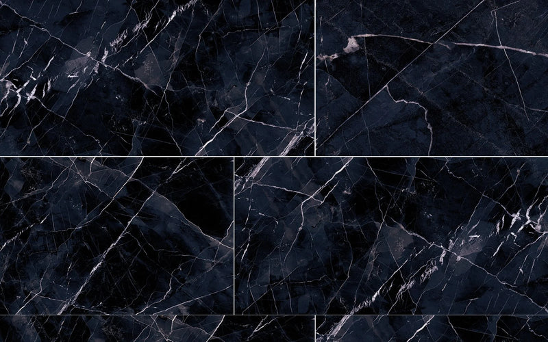 Tele Di Marmo Revolution Calacatta Black 24x48 Polished Deco Porcelain Tile