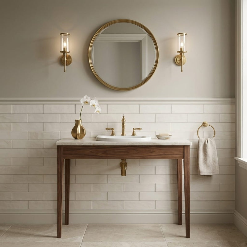 Terra Nova 4x16 Honed Marble Tile — Powder Room wainscot