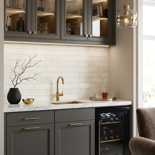Terra Nova 4x16 Honed Marble Tile — Wet Bar backsplash
