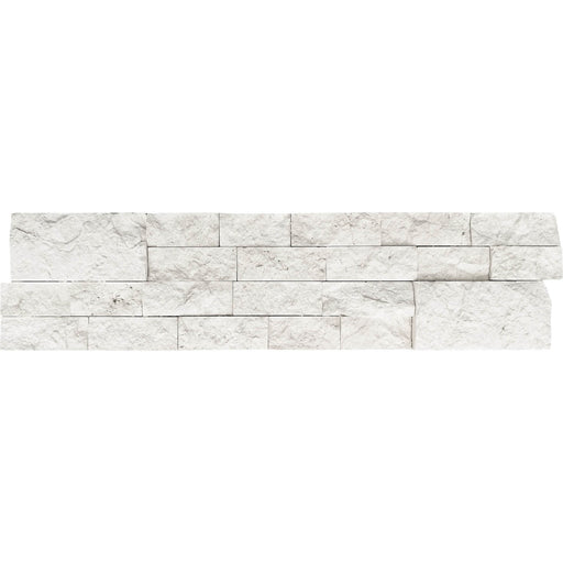 Terra Nova 5-7/8x24 mesh 3D split marble wall mosaic with staggered white and light gray stone pieces.