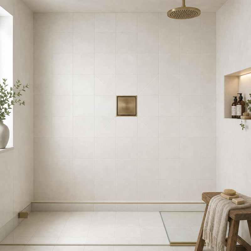 Terracota Blanco 7.9x7.9 Matte Terracota Tile 8x8 — Bathroom shower floor