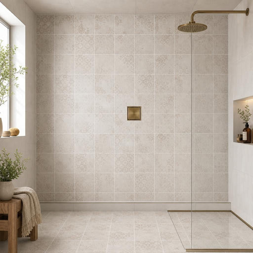 Terracota Blanco Decor 7.9x7.9 Matte Terracota Tile 8x8 — Bathroom shower floor
