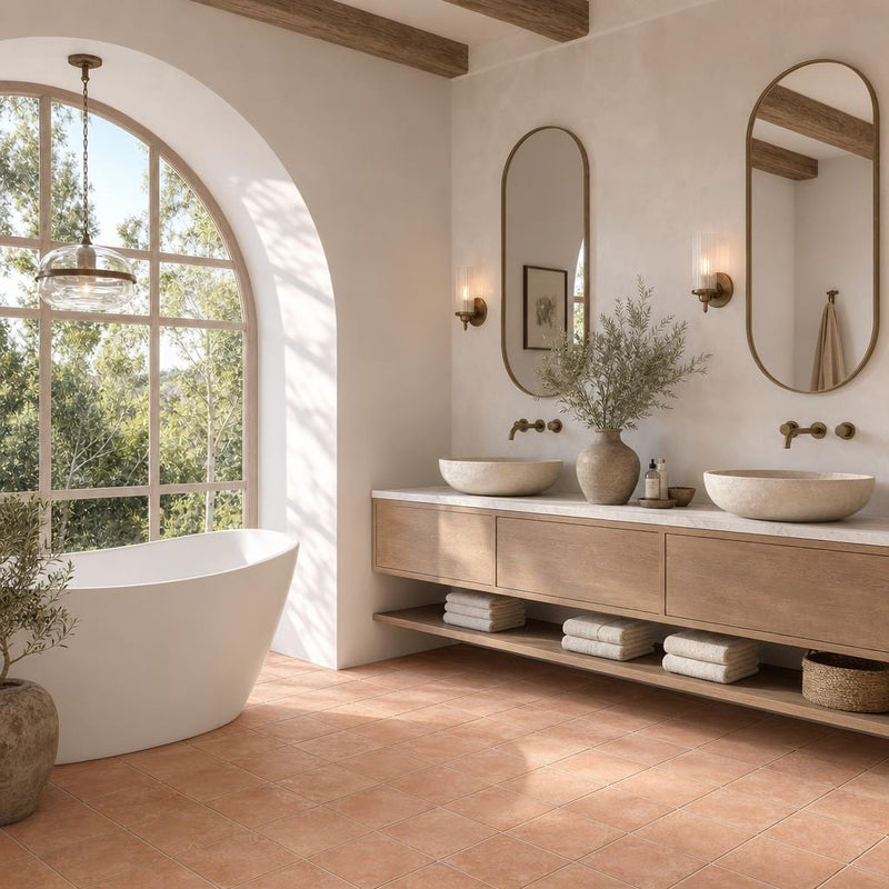 Terracota Cotto Decor 7.9x7.9 Matte Terracota Tile 8x8 — Bathroom floor