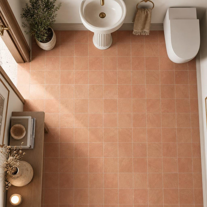 Terracota Cotto Decor 7.9x7.9 Matte Terracota Tile 8x8 — Powder Room floor