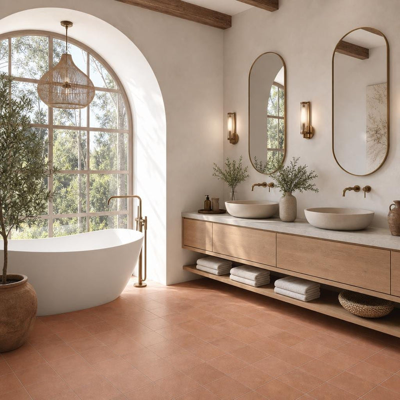 Terracota Teja 7.9x7.9 Natural Terracota Tile 8x8 — Bathroom floor