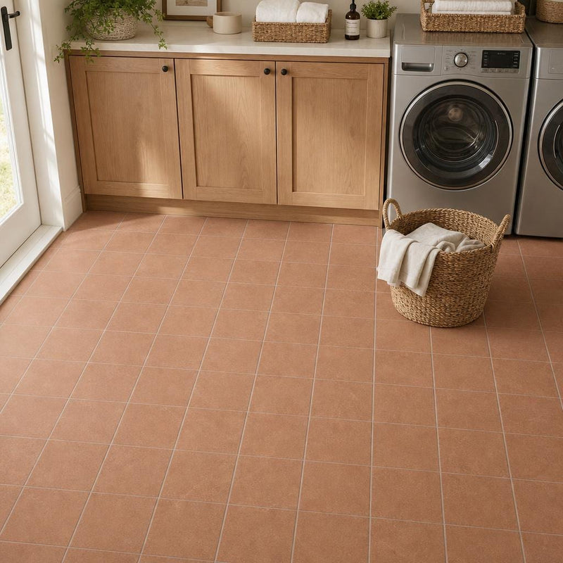 Terracota Teja 7.9x7.9 Natural Terracota Tile 8x8 — Laundry Room floor