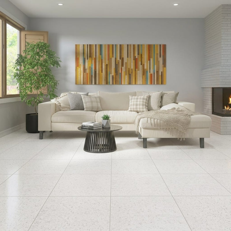 Terrazzo White 24x24 Porcelain Tile — Living Room floor