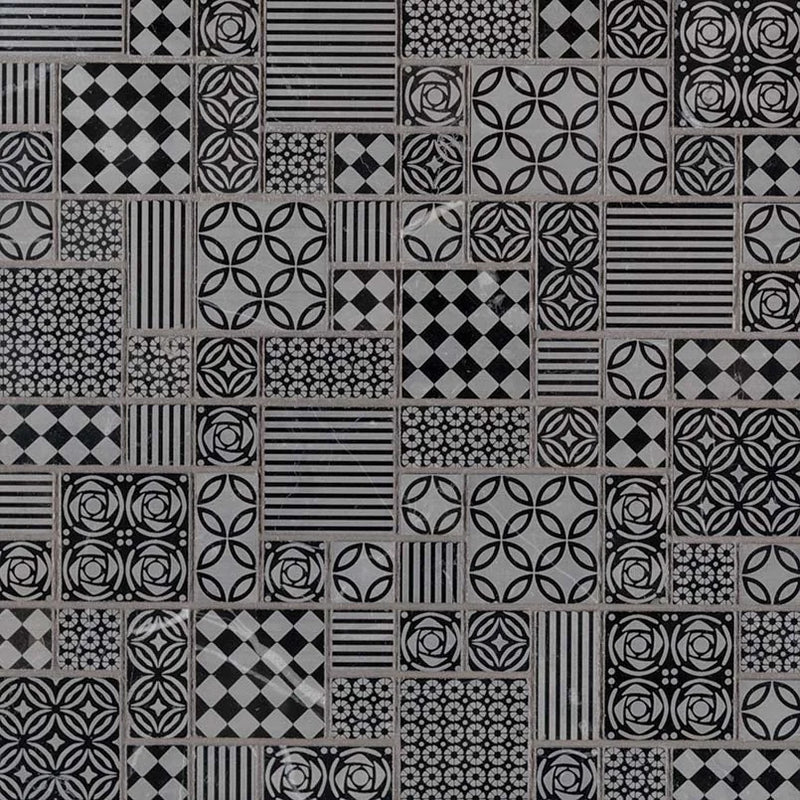 Tetris Nero Pattern Honed 0.38 Inch Marble Mosaic Tile