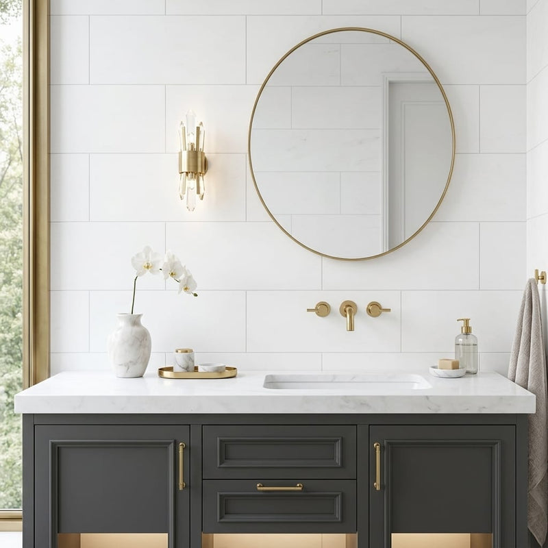 Thassos CLASSIC White Honed 12x24 Marble Tile — Bathroom vanity wall