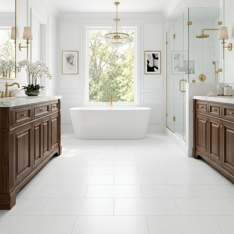 Thassos CLASSIC White Honed 12x24 Marble Tile — Primary Bath floor
