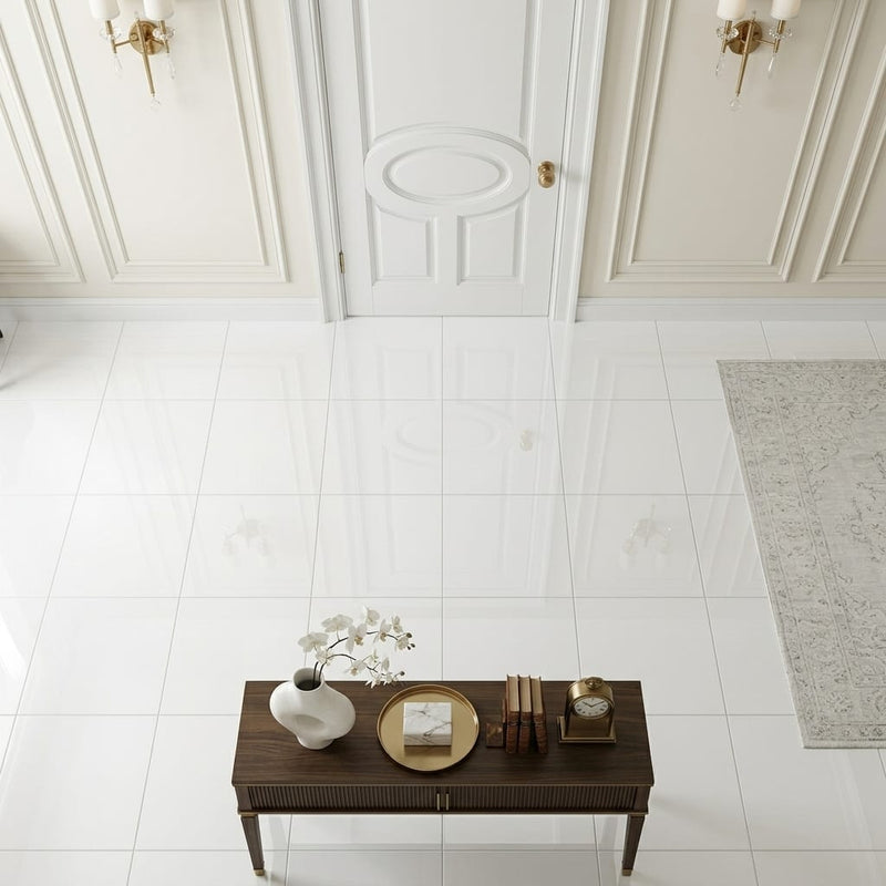 Thassos CLASSIC White Polished 12x12 Marble Tile — Hallway floor