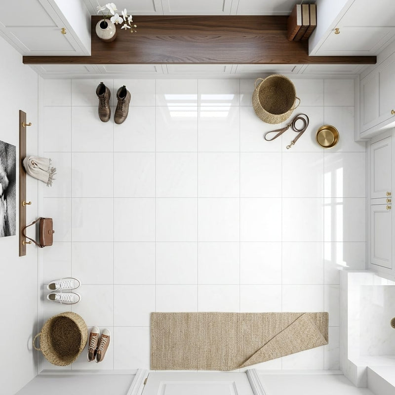 Thassos CLASSIC White Polished 12x12 Marble Tile — Mudroom floor