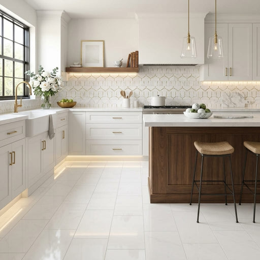 Thassos CLASSIC White Polished 12x24 Marble Tile — Kitchen floor