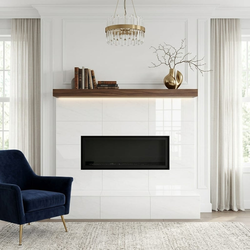Thassos CLASSIC White Polished 12x24 Marble Tile — Living Room fireplace surround