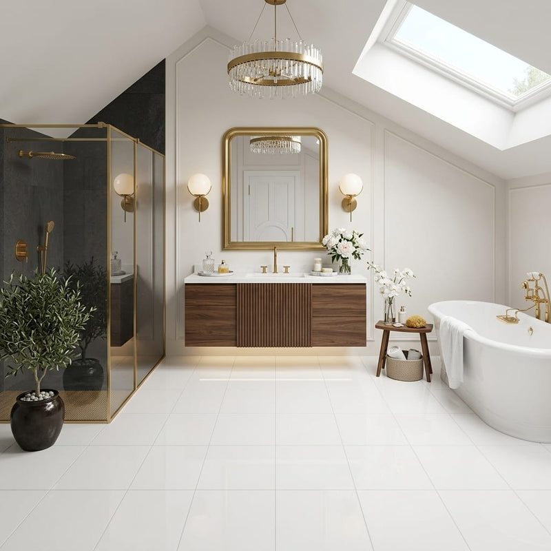 Thassos PREMIUM White Polished 12x12 Marble Tile — Bathroom floor