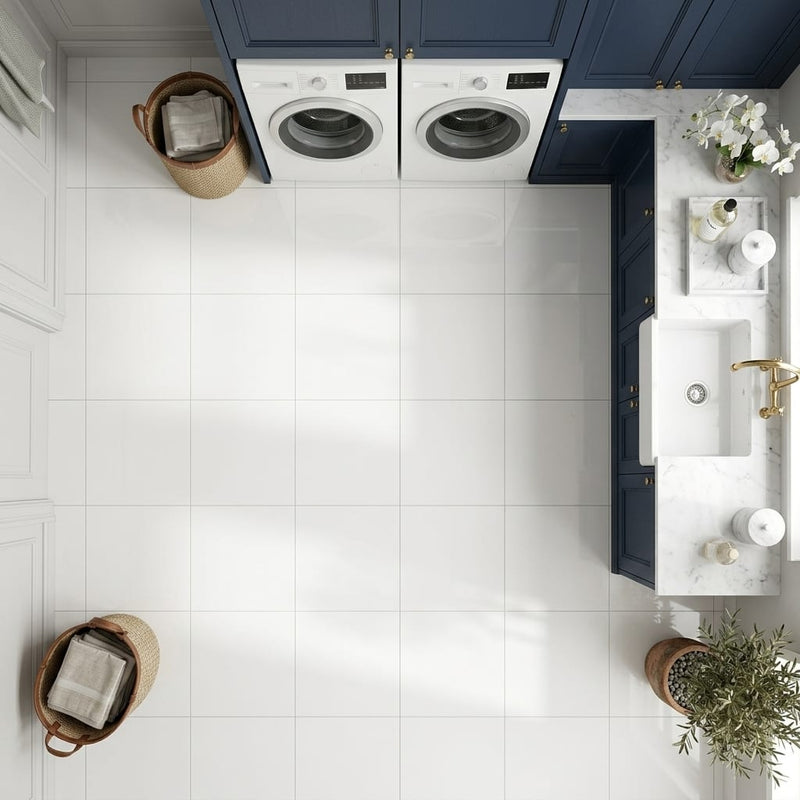 Thassos PREMIUM White Polished 12x12 Marble Tile — Laundry Room floor