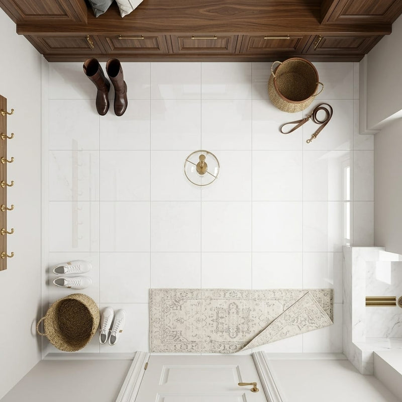 Thassos PREMIUM White Polished 12x12 Marble Tile — Mudroom floor