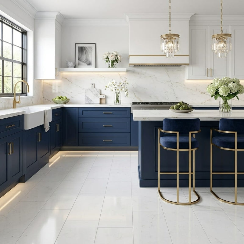 Thassos PREMIUM White Polished 12x24 Marble Tile — Kitchen floor