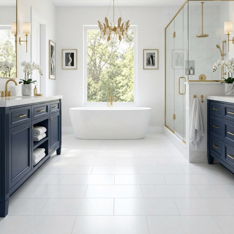 Thassos PREMIUM White Polished 12x24 Marble Tile — Primary Bath floor