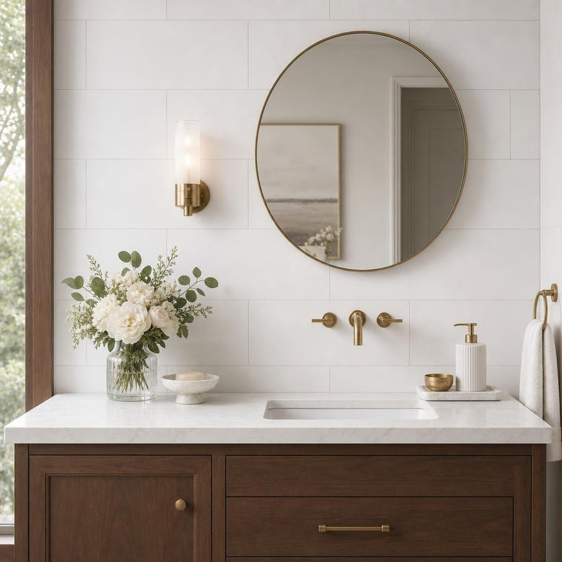 Thassos White 12x24 Honed Natural Marble Tile — Bathroom vanity wall