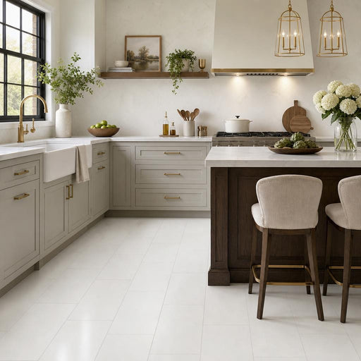 Thassos White 12x24 Honed Natural Marble Tile — Kitchen floor