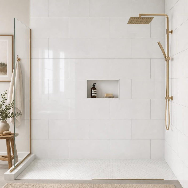 Thassos White 12x24 Polished Natural Marble Tile — Bathroom shower wall