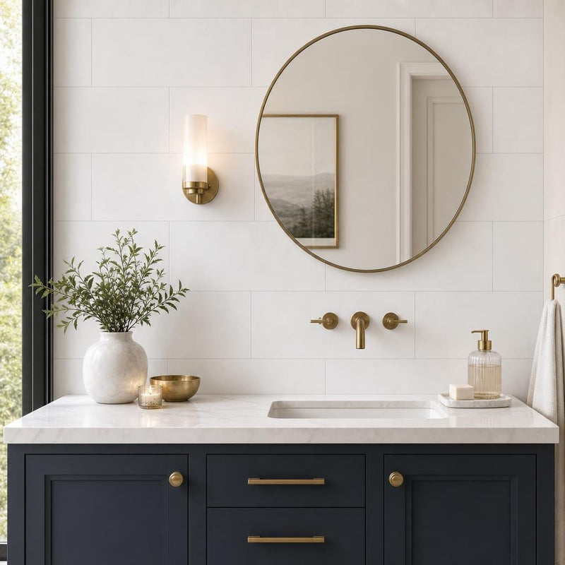Thassos White 12x24 Polished Natural Marble Tile — Bathroom vanity wall