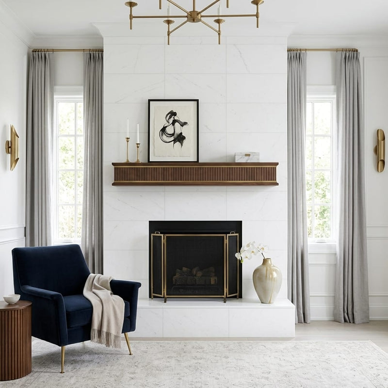 Thassos White 12x24x3/8 Polished Marble Tile — Living Room fireplace surround