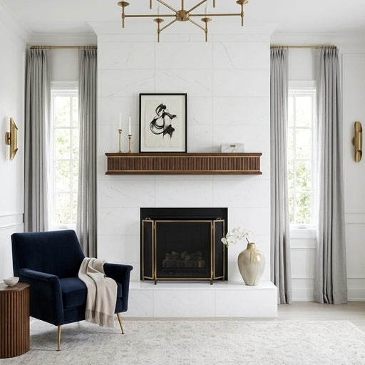 Thassos White 12x24x3/8 Polished Marble Tile — Living Room fireplace surround