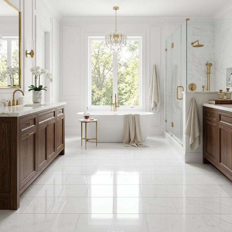 Thassos White 12x24x3/8 Polished Marble Tile — Primary Bath floor